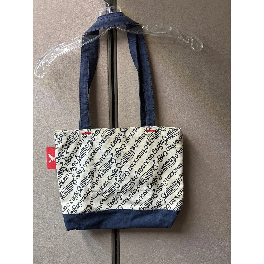 American Eagle Canvas Tote Bag Navy & White Logo Print Small Shopper